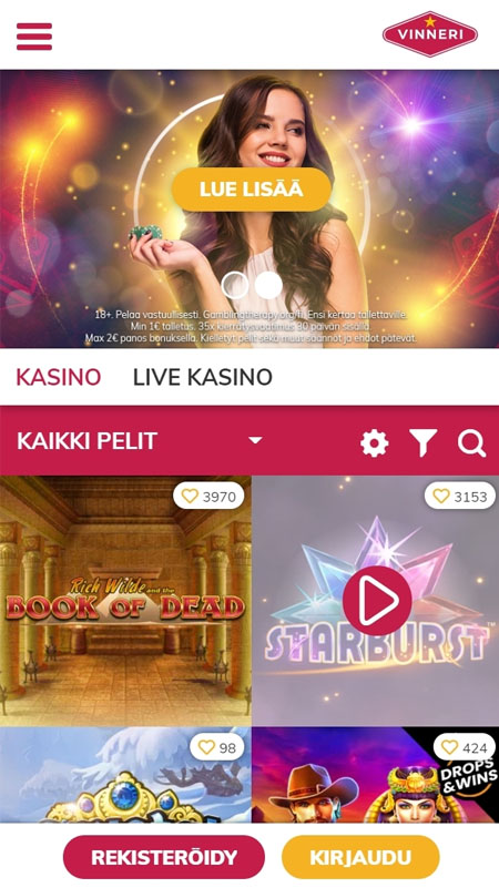 Vinneri toimii erittäin näppärästi myös mobiilissa