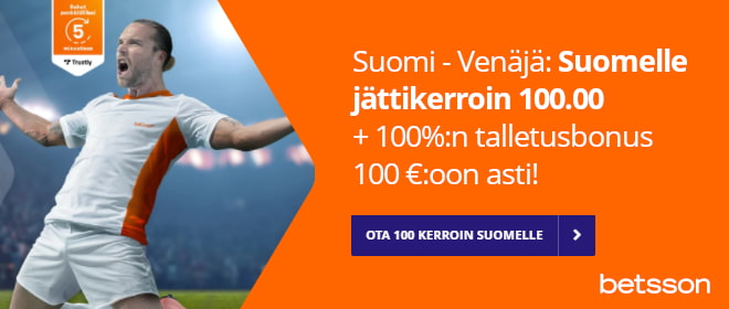 Betssonin vedonlyöntibonus Suomi Venäjä otteluun