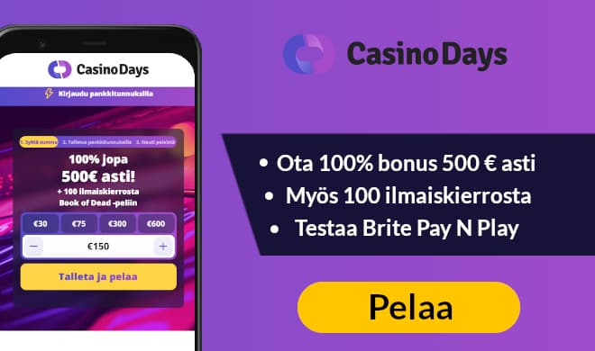 Kokeile uudistunutta Casino Days sivustoa 150 kierroksella