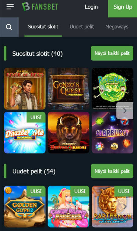 Fansbet toimii näppärästi mobiilissa