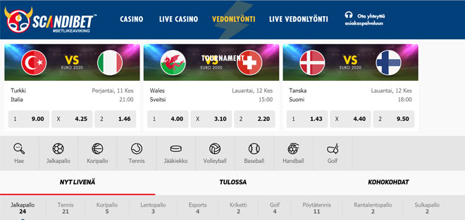 Scandibetillä pääset nopeasti asettamaan vetoja tuhansiin kohteisiin