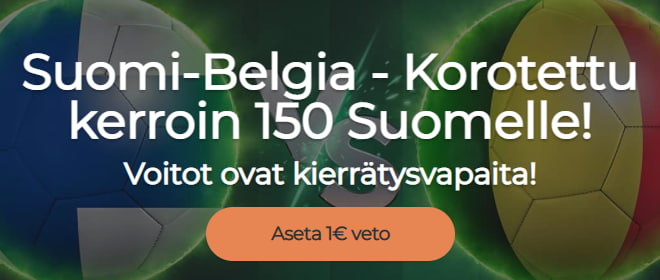 Suomi - Belgia otteluun 150 kerroin Mr Greeniltä