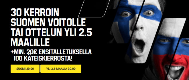 Unibet vedonlyöntibonus Suomi Venäjä otteluun