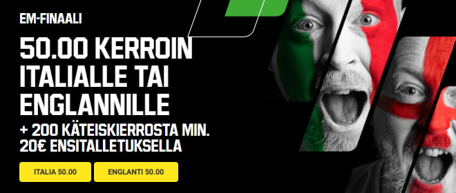 Unibet 50 kerroin EM-Finaaliin Italia-Englanti otteluun