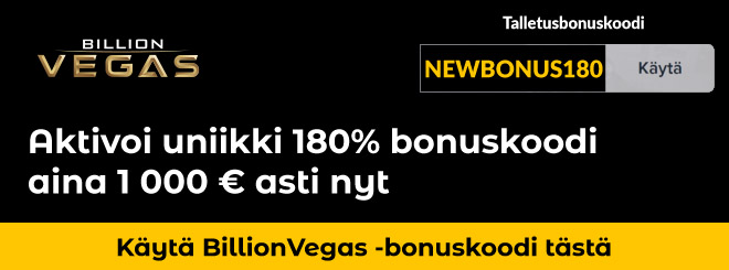 Nappaa uniikki bonuskoodi Billionvegas kasinolle