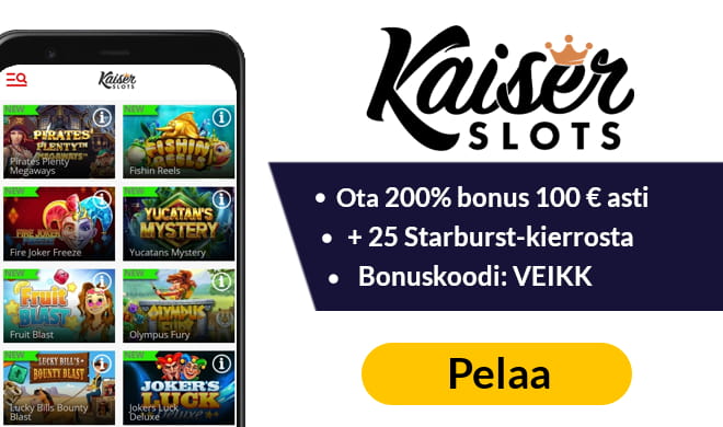 Kaiser Slots tarjoaa 200% bonuksen 110 € asti + 15 kierrosta