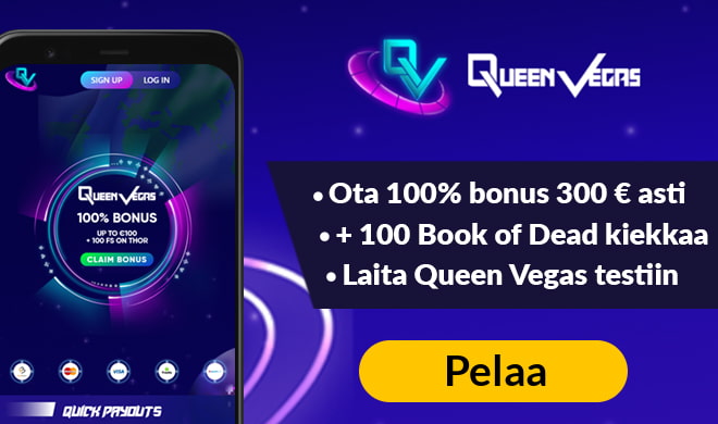 Aloita pelit Queen Vegas Casinolla 100 ilmaiskierroksella ja 300 € bonuksella