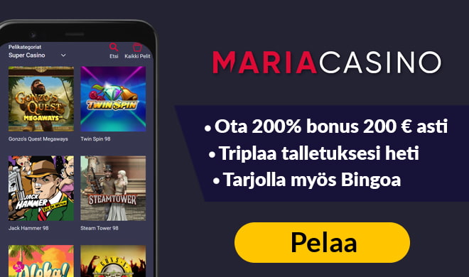 Maria Casino bonuskoodilla saat 200% bonuksen 200 € asti