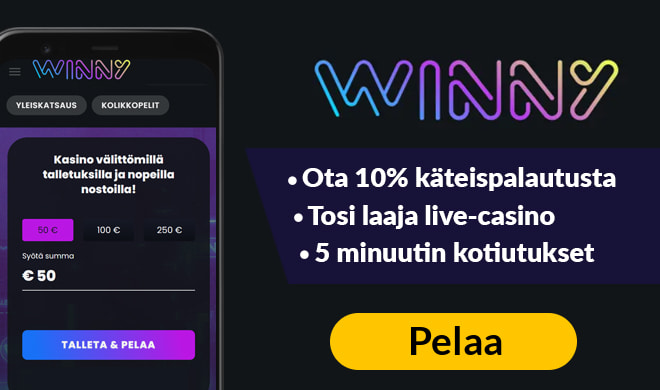 Laita Winny Casino kokeiluun 10% cashback edulla