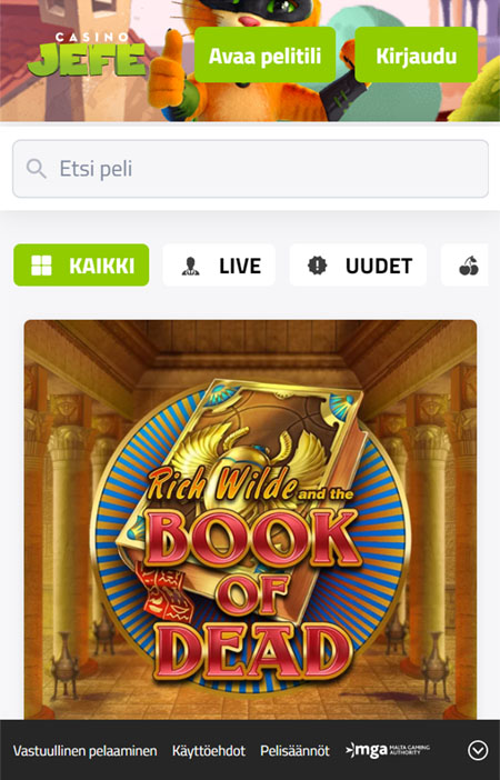 CasinoJefe peleistä voi nauttia myös puhelimella