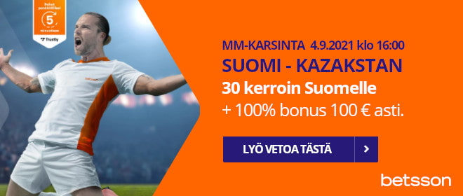 Suomi Kazakstan tarjous 30.00 kertoimella