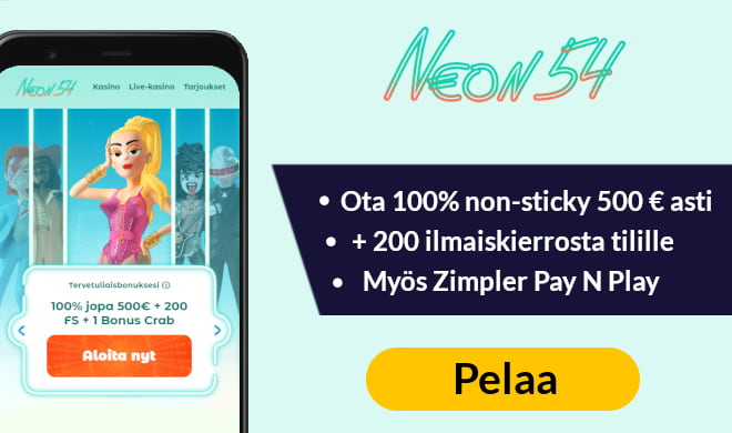 Laita Neon54 Casino testiin 100% bonuksella 500 €asti