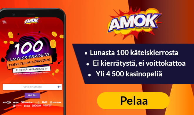 Amok casinolta joka viikko 10% cashback