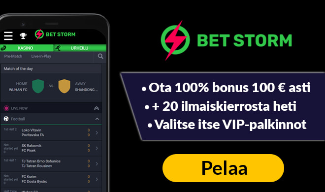 Uusi Betstorm Casinon asiakas aloittaa pelit 100% bonuksella 100 € asti