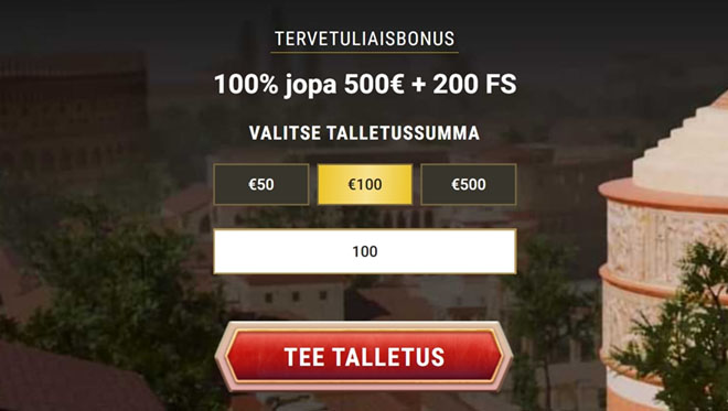 Casinoly bonuksena toimii 100% etu 500 € asti