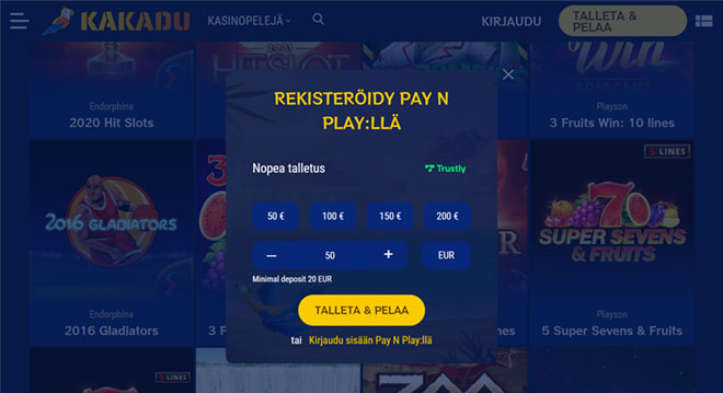 Kakadu Casino maksut hoitaa Trustly