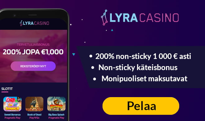 Uusille Lyra Casino asiakkaille on tarjolla 200% bonus