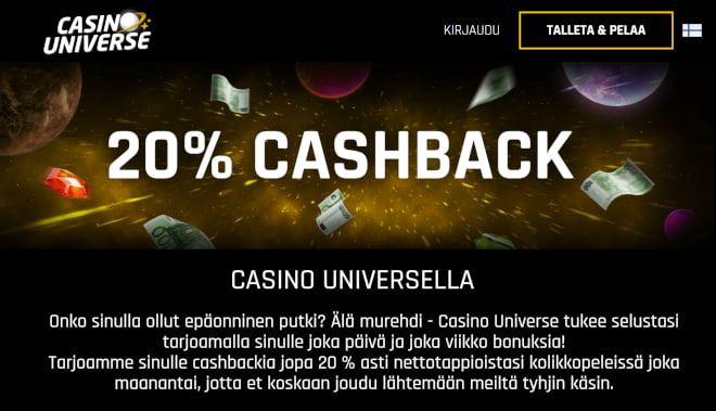Casino Universe bonus tuplaa talletuksen 500 € asti