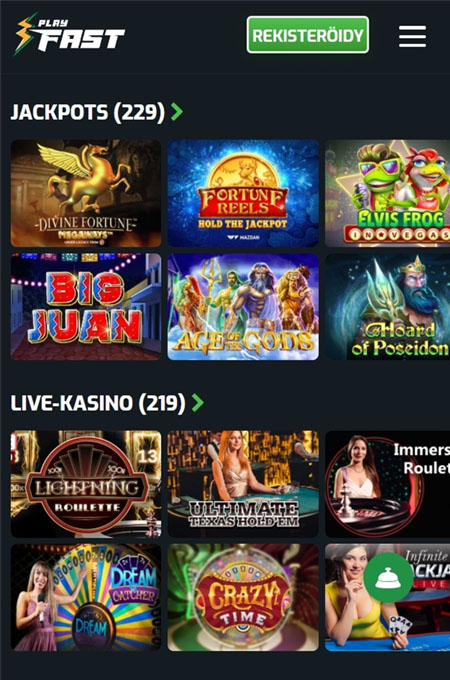 Play Fast Casino toimii hyvin myös mobiilissa