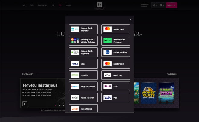 PlayGrand tarjoaa kattavat maksutavat