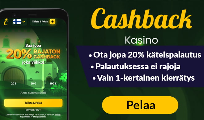 Cashback kasino sivustolta saat itsellesi 20% käteispalautuksen ilman rajoitteita