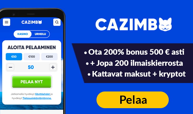 Cazimbo Casino tuplaa talletuksen 400 € asti