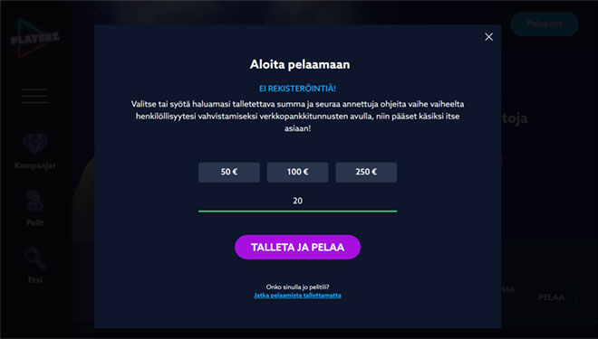 Playerz Casino maksut hoitaa Trustly