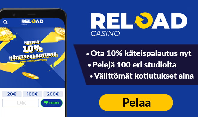 Uusi Reload Casino asiakas pääsee nauttimaan jopa 20% käteispalautuksesta, palautus alkaa 10%