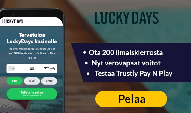 Aloita pelit nyt LuckyDays kasinolla, sinun ei tarvitse avata erillistä tiliä