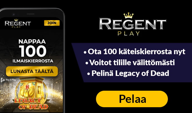Regent Play kasino tarjoaa uusille asiakkaille peräti 100 käteiskierrosta