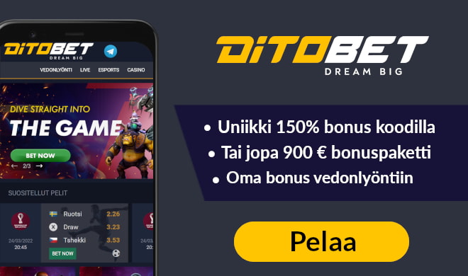 ditobet uniikki 150% bonus 200 € asti