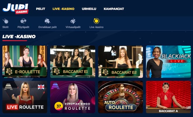 Jupi Casinon live-kasino tarjoaa lähes 300 live-peliä