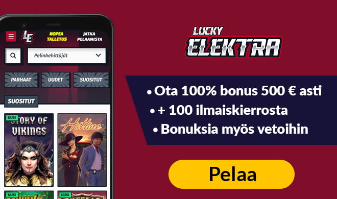 Aloita pelit Lucky Elektra kasinolla 100% bonuksella 500 € asti