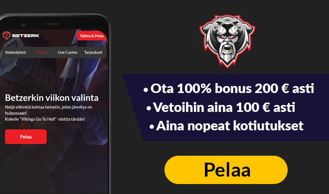 Betzerk casinolla voit tuplata talletuksesi 100 € asti