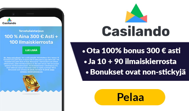 Nappaa nyt 100% non-sticky talletusbonus aina 300 euroon asti