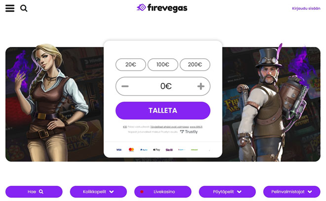 FireVegas kasinon aulasta löydät kätevästi parhaat pelit