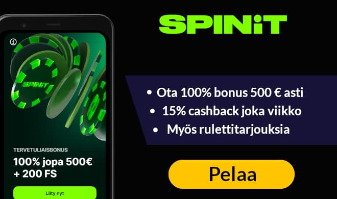 Juuri nyt Spinit Casino tuplaa uuden asiakkaan talletuksen aina 200 euroon asti