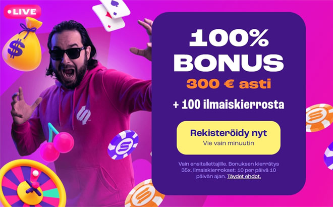 Spinz Casino non-sticky bonus on voimassa 300 € talletukseen asti