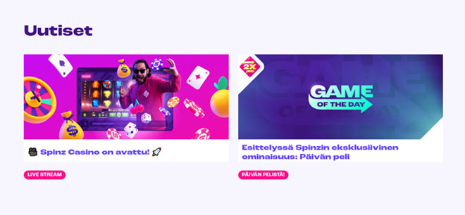 Spinz Casino kampanjat sivulta pääsee seuraamaan uutisia