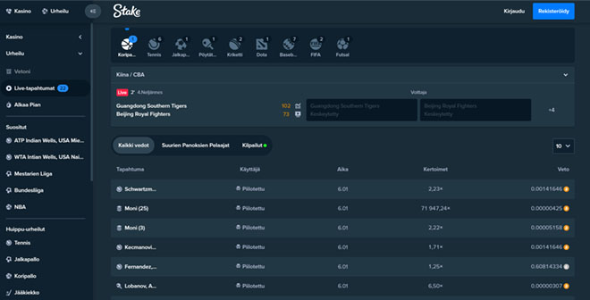 Stake Casinolla voi myös asettaa vetoja