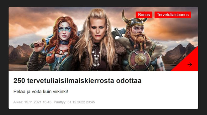 iBet Casinon keväällä 2022 julkaistu 250 kierroksen bonus