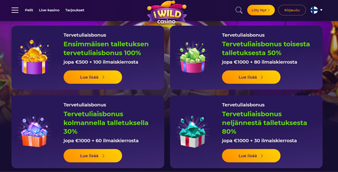 iWildCasino tarjoaa useita eri bonuksia pelaajilleen