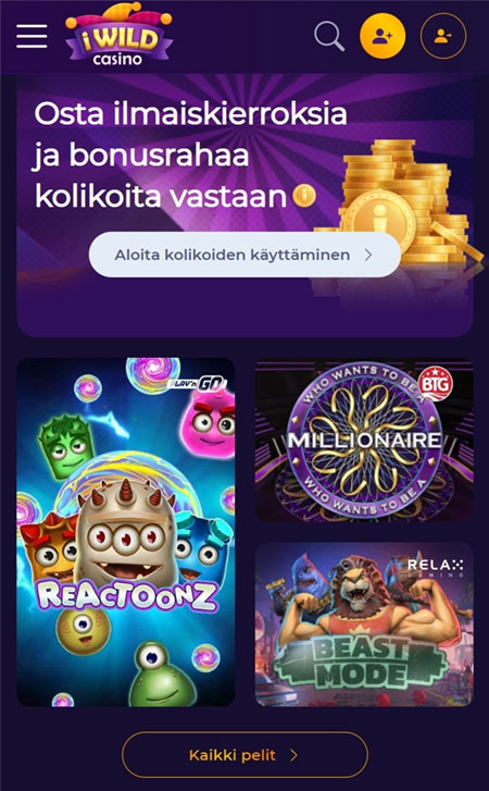 iWildCasino toimii sukkelasti myös mobiilissa