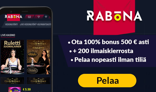 Nappaa Rabona Casino 100% talletusbonus jopa 500 euroon asti