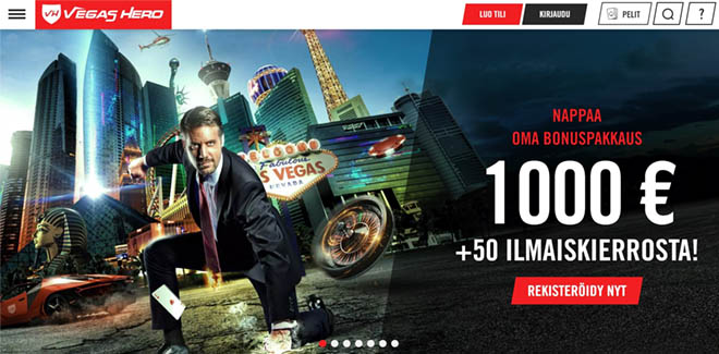 VegasHero kasino tarjoaa bonuksia jopa 1 000 € edestä