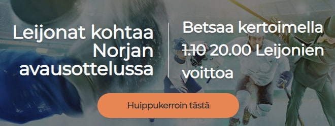 Suomi korotettu 20.00 kerroin Suomi-Norja jääkiekko MM-kisaotteluun 13.5.2022