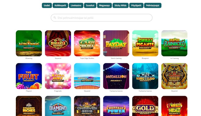 Teho Kasinon kolikkopelit on jaettu pelikategorioihin, kuten Megaways-kolikkopelit.