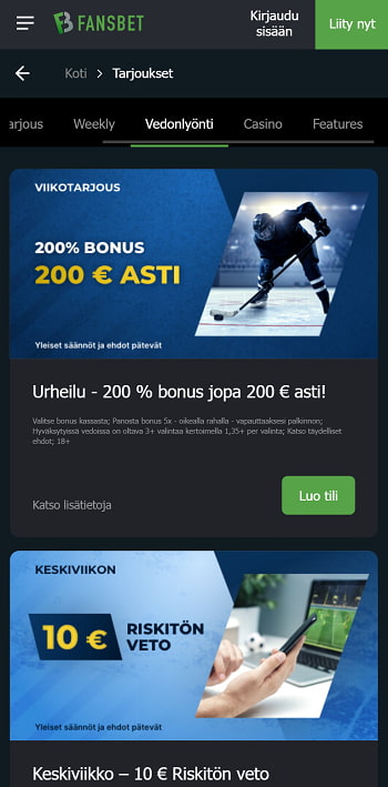 Fansbet tarjoaa useita erilaisia vedonlyöntibonuksia.