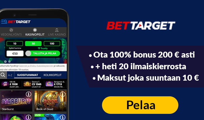 BetTarget Casino tarjoaa useita bonuksia kuten 100% edun 200 € asti