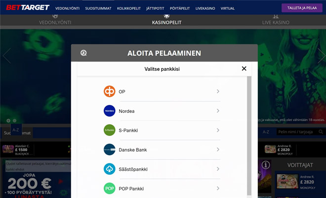 BetTarget kasinon maksut hoituvat nopeasti